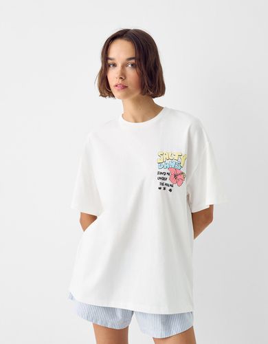 Camiseta Manga Corta Oversize Print Mujer S - Bershka - Modalova