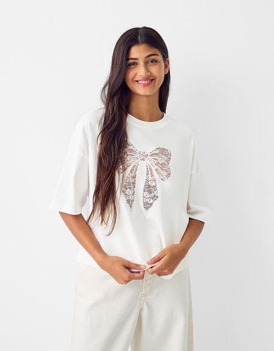 Camiseta Manga Corta Blonda Mujer L - Bershka - Modalova