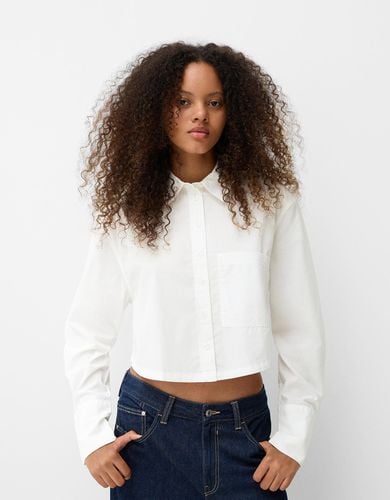 Camisa Cropped Popelín Bolsillo Mujer Xs - Bershka - Modalova