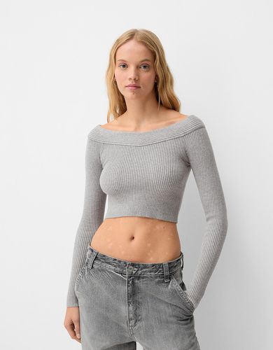 Jersey Cuello Pico Off-Shoulder Mujer Xs - Bershka - Modalova