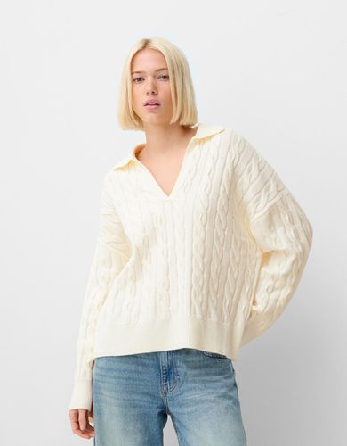 Jersey Cuello Polo Oversize Trenzado Mujer M - Bershka - Modalova