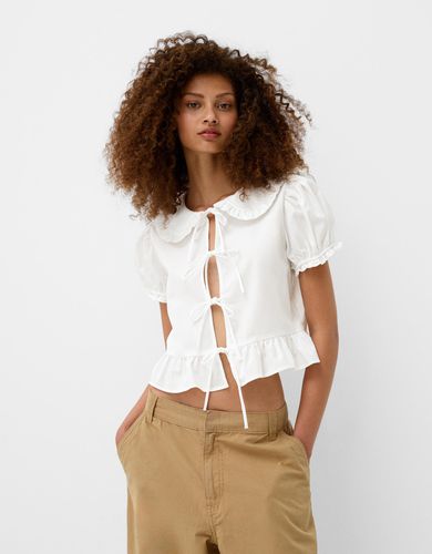 Camisa Popelín Lazada Cuello Bobo Mujer L - Bershka - Modalova