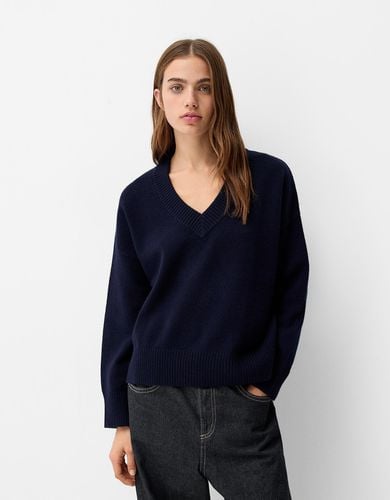 Jersey Cuello Pico Oversize Mujer Xs - Bershka - Modalova