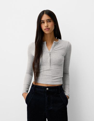 Jersey Rib Botones Mujer Xs - Bershka - Modalova