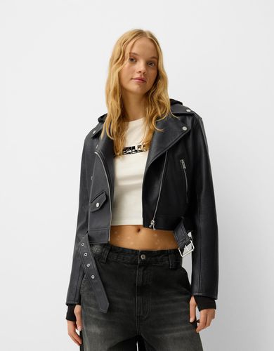 Cazadora Biker Efecto Piel Mujer Xl - Bershka - Modalova