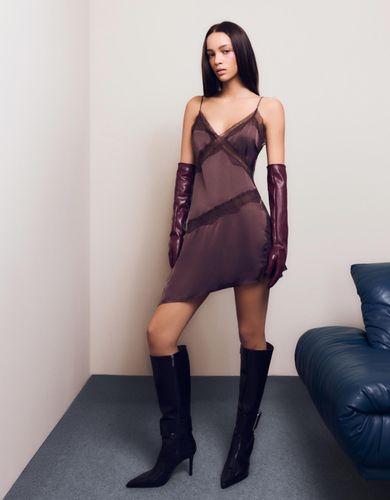 Ka Vestido Mini Asimétrico Satén Encaje Mujer S " - Bershka - Modalova