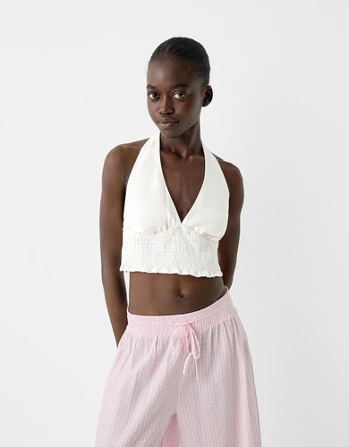 Top Cropped Cuello Halter Con Lino Mujer M - Bershka - Modalova