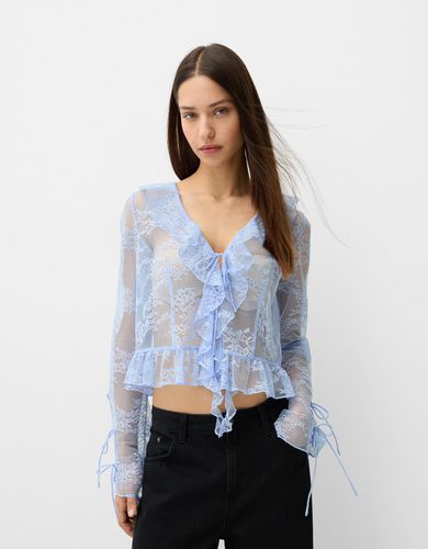 Blusa Volantes Blonda Mujer L - Bershka - Modalova