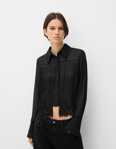 Camisa Manga Larga Chifón Flecos Mujer L - Bershka - Modalova