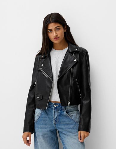 Cazadora Biker Efecto Piel Mujer Xl - Bershka - Modalova