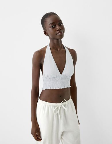 Top Cropped Cuello Halter Con Lino Mujer L - Bershka - Modalova