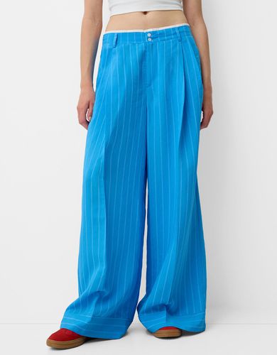 Pantalón Wide Leg Popelín Mujer Xs - Bershka - Modalova