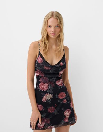 Vestido Mini Tirantes Tul Print Mujer M - Bershka - Modalova