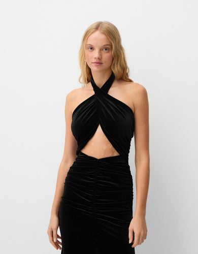 Vestido Midi Velvet Cuello Halter Mujer L - Bershka - Modalova