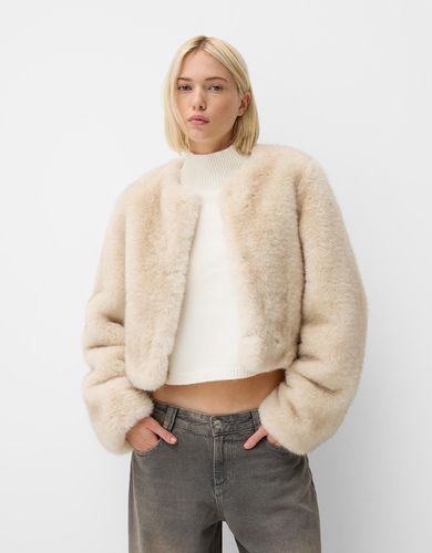 Bershka Abrigo Pelo Mujer L Beige - Bershka - Modalova