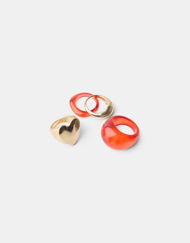 Pack 4 Anillos Corazón Mujer S - Bershka - Modalova