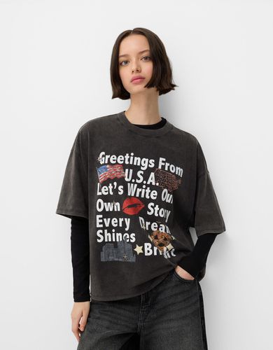 Camiseta Manga Corta Oversize Print Mujer L - Bershka - Modalova