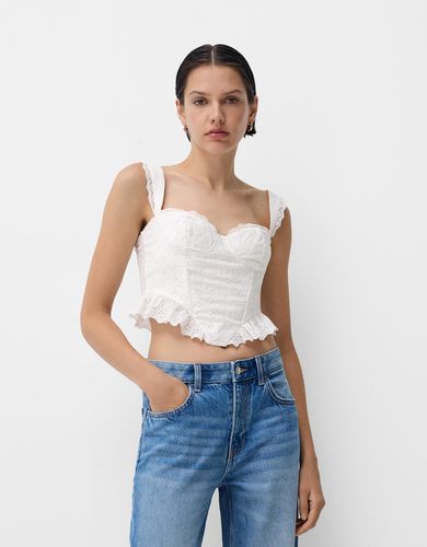 Top Volantes Bordado Suizo Mujer Xs - Bershka - Modalova