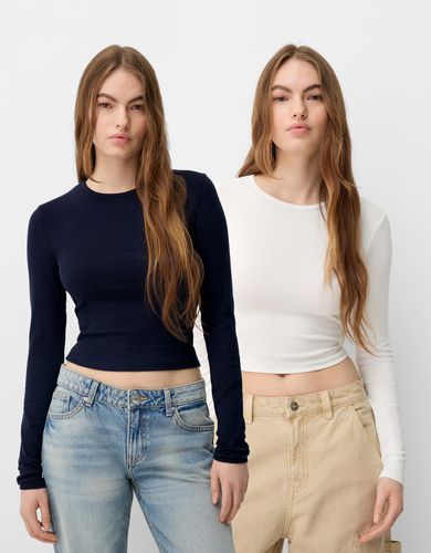 Pack 2 Camisetas Manga Larga Cuello Redondo Mujer M - Bershka - Modalova