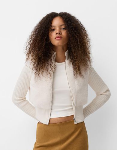 Chaqueta Bomber Pelo Mangas Rib Mujer M - Bershka - Modalova