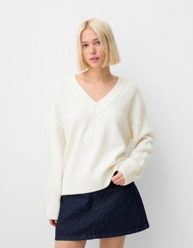 Jersey Cuello Pico Oversize Mujer Xs - Bershka - Modalova