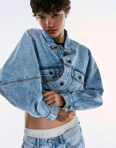 Cazadora Denim Cropped Mujer L - Bershka - Modalova