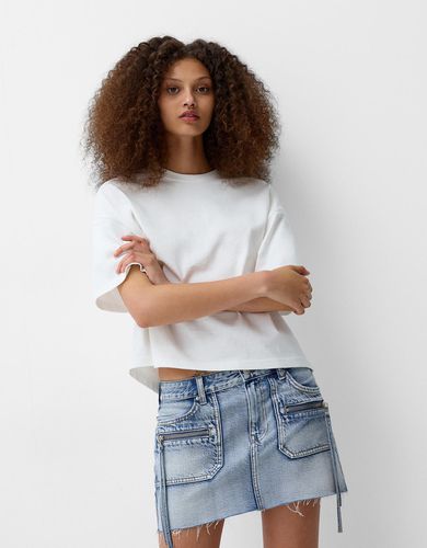 Falda Denim Mini Tiras Mujer 38 - Bershka - Modalova