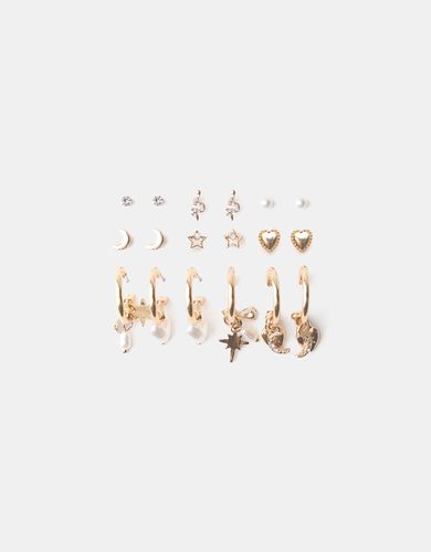 Bershka Pack 9 Pendientes Mujer Oro - Bershka - Modalova