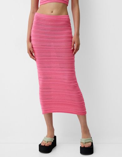 Falda Midi Calado Rústico Mujer Xs - Bershka - Modalova