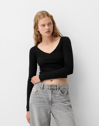 Camiseta Manga Larga Cuello Pico Mujer L - Bershka - Modalova