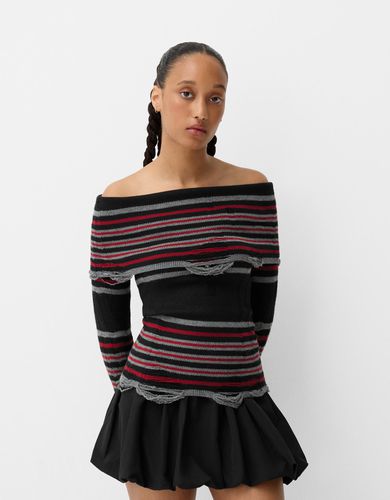 Jersey Beershka X Beetlejuice Cuello Bardot Rotos Mujer M-L - Bershka - Modalova