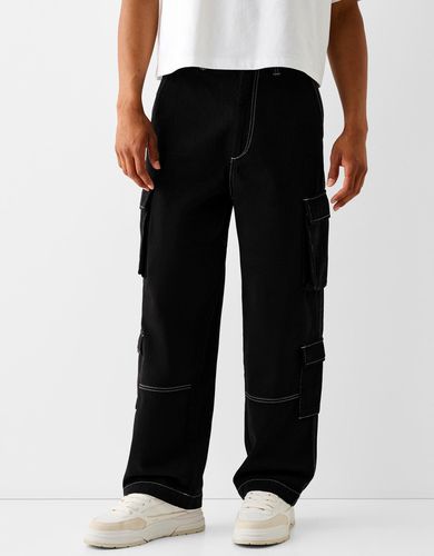 Pantalón Cargo Algodón Costuras Contraste Hombre 34 - Bershka - Modalova