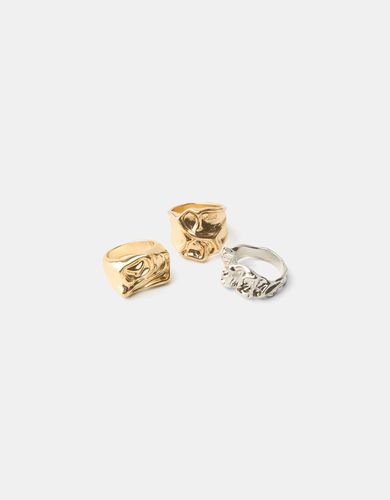 Pack 3 Anillos Textura Mujer M - Bershka - Modalova