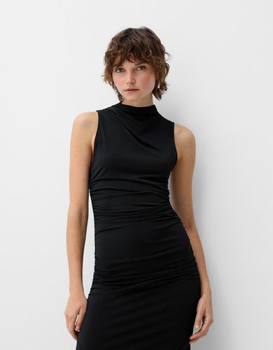 Vestido Midi Fruncido Mujer M - Bershka - Modalova