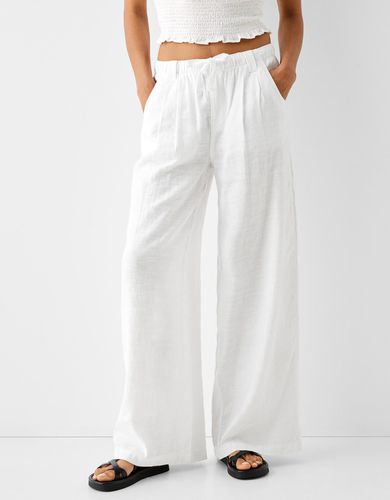 Pantalón Wide Leg Lino Blend Mujer Xs - Bershka - Modalova