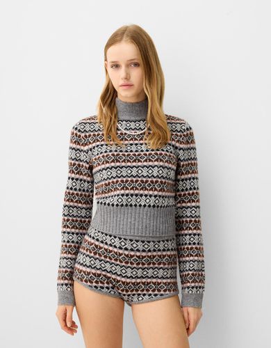 Jersey Cuello Alto Jacquard Mujer L - Bershka - Modalova