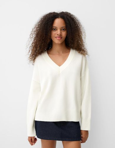 Jersey Cuello Pico Oversize Mujer Xs - Bershka - Modalova