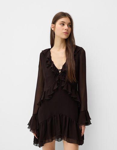 Vestido Mini Chifón Volantes Mujer L - Bershka - Modalova