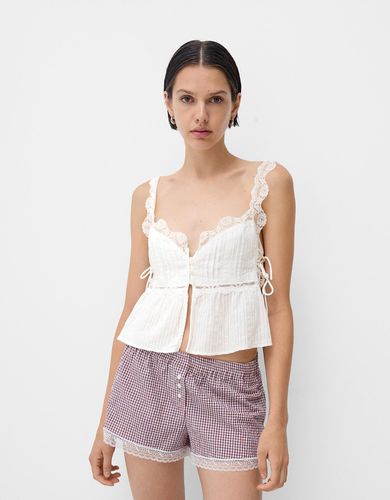 Top Cropped Lazada Lateral Mujer L - Bershka - Modalova