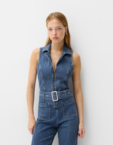 Mono Denim Cuello Halter Mujer M - Bershka - Modalova