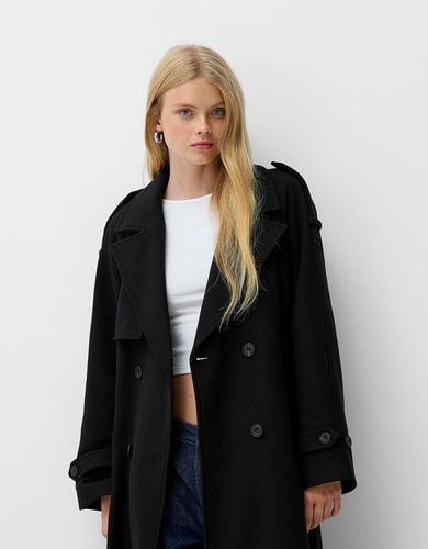 Abrigo Trench Con Lana Oversize Mujer L - Bershka - Modalova