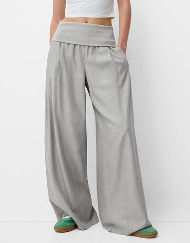 Pantalón Wide Leg Vuelta Cintura Mujer L - Bershka - Modalova