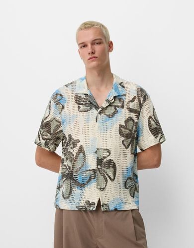 Camisa Manga Corta Estructura Print Hombre M - Bershka - Modalova