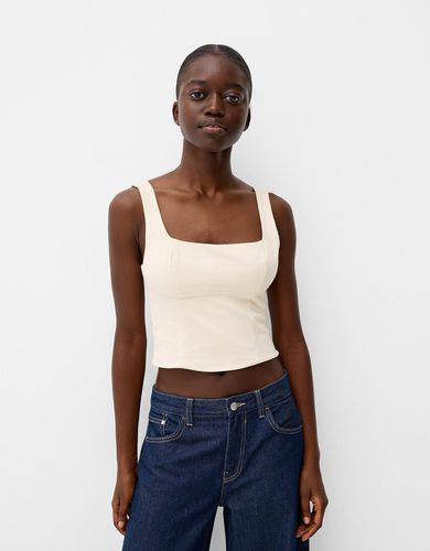 Bershka Top Ajustado Mujer M Beige - Bershka - Modalova