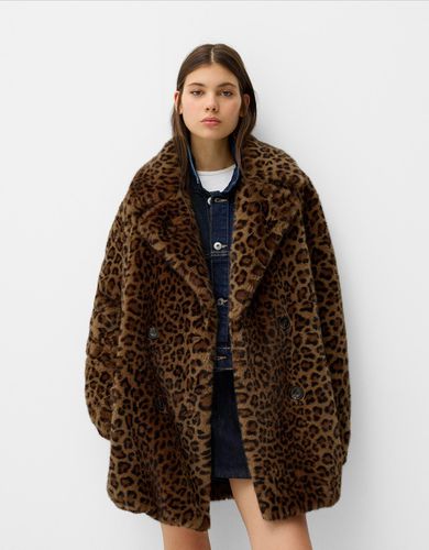 Abrigo Pelo Animal Print Mujer M - Bershka - Modalova