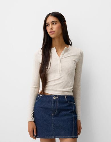 Jersey Rib Botones Mujer Xs - Bershka - Modalova