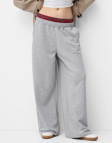 Pantalón Felpa Wide Leg Cintura Contraste Mujer Xs - Bershka - Modalova