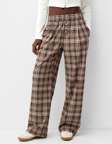 Pantalón Straight Cuadros Mujer Xs - Bershka - Modalova