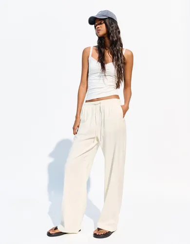 Shka Pantalón Con Lino Goma Cintura Mujer S " - Bershka - Modalova