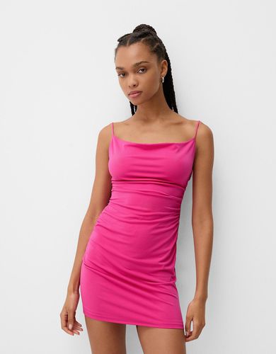 Vestido Mini Tirantes Escote Drapeado Mujer L - Bershka - Modalova